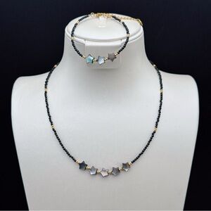 26X29 Handmade Black Spinel MOP Star Necklace and Bracelet Set